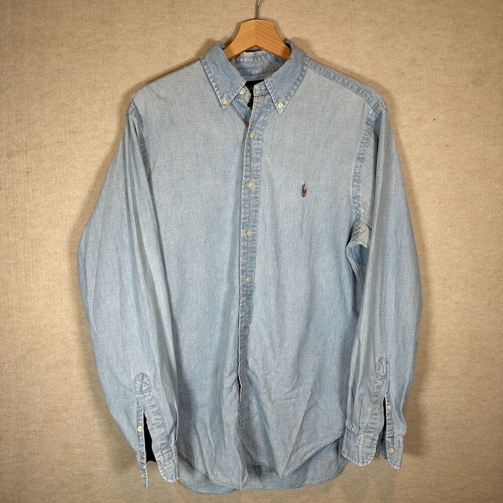 Polo Ralph Lauren Chambray Shirt Men's M Blue Classic Fit Button Down